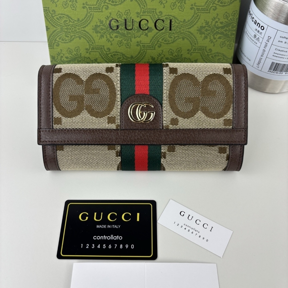 Gucci Ophidia Jumbo GG Canvas Long Flap Wallet